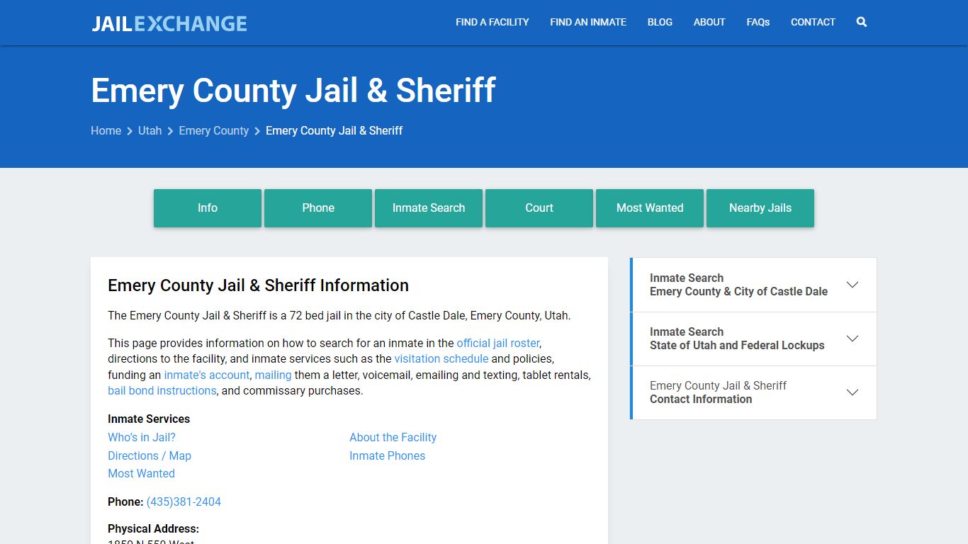 Emery County Jail & Sheriff, UT Inmate Search, Information