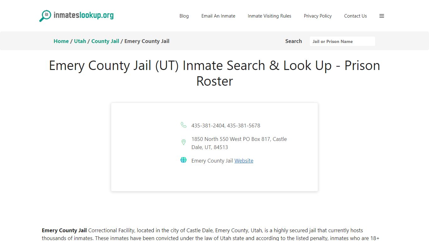 Emery County Jail (UT) Inmate Search & Look Up - Prison Roster
