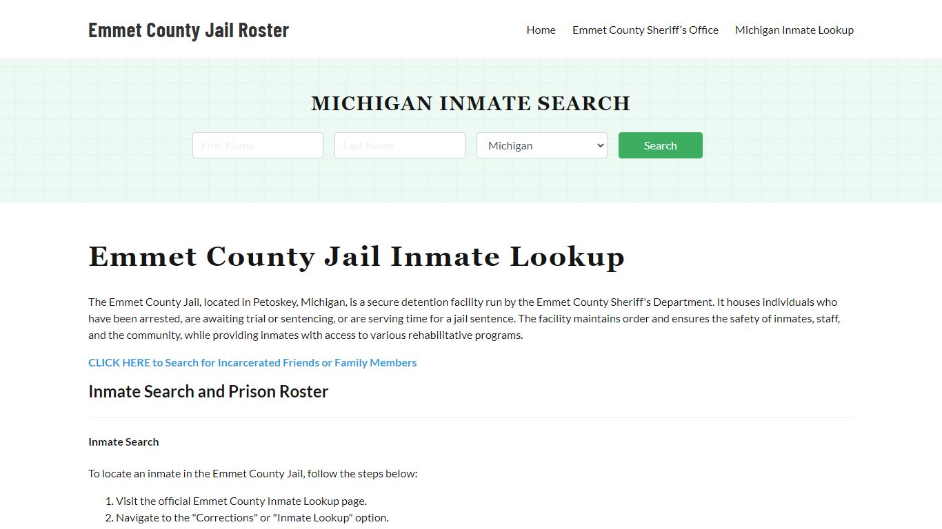 Emmet County Jail Roster Lookup, MI, Inmate Search