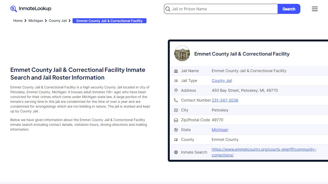 Emmet County Jail & Correctional Facility Inmate Search - Petoskey ...