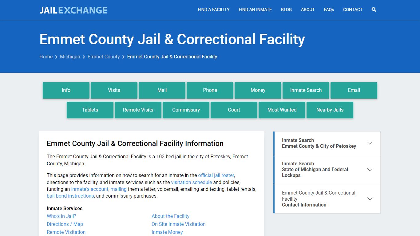 Emmet County Jail & Correctional Facility, MI Inmate Search, Information