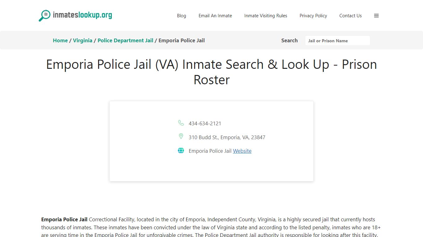 Emporia Police Jail (VA) Inmate Search & Look Up - Prison Roster