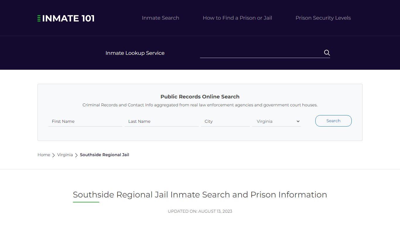 Southside Regional Jail Inmate Search and Prison Information