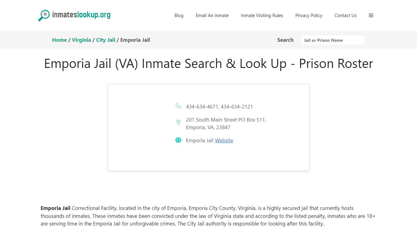 Emporia Jail (VA) Inmate Search & Look Up - Prison Roster