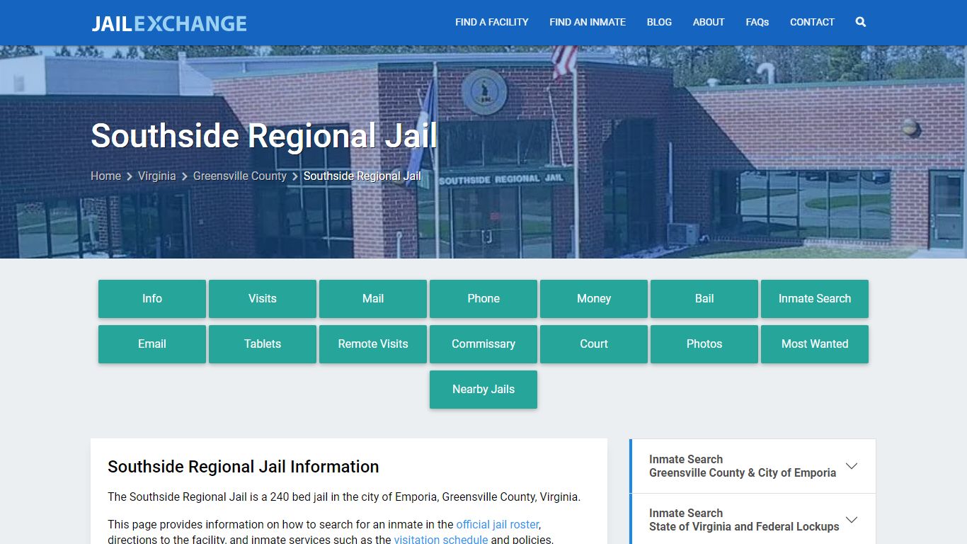 Southside Regional Jail, VA Inmate Search, Information