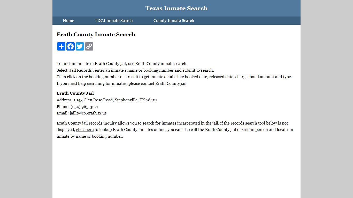 Erath County Inmate Search