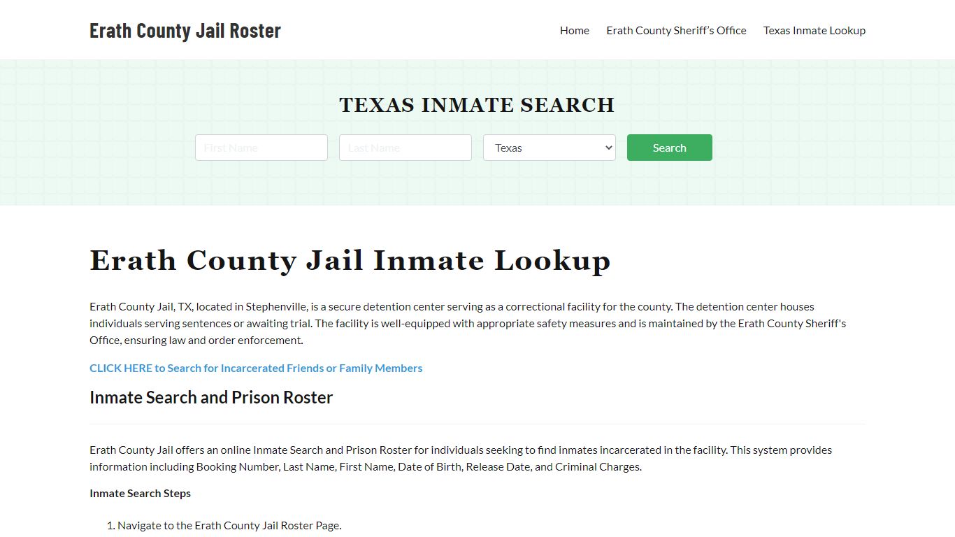 Erath County Jail Roster Lookup, TX, Inmate Search