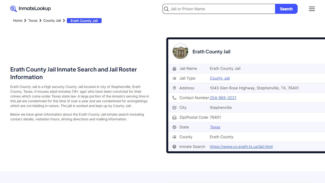 Erath County Jail Inmate Search - Stephenville Texas - Inmate Lookup