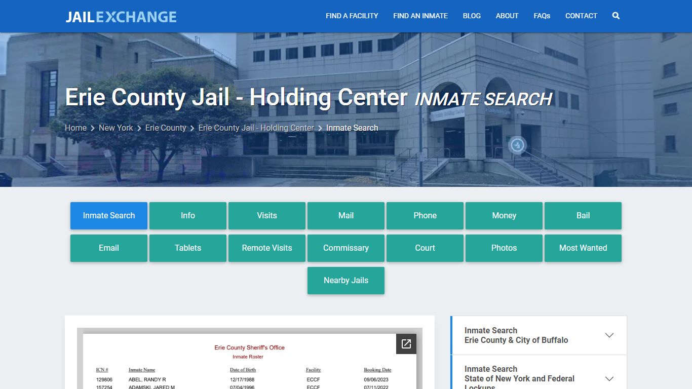 Erie County Jail - Holding Center Inmate Search - Jail Exchange