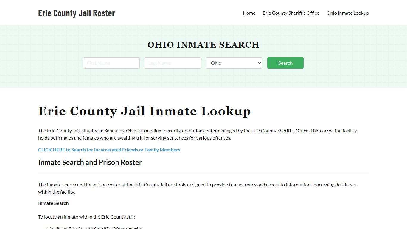 Erie County Jail Roster Lookup, OH, Inmate Search
