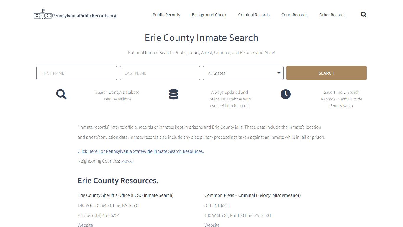Erie County Inmate Search - ECSO Current & Past Jail Records