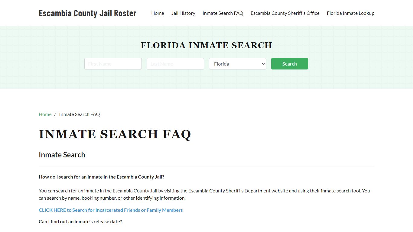 Inmate Searh FAQ - Escambia County, FL
