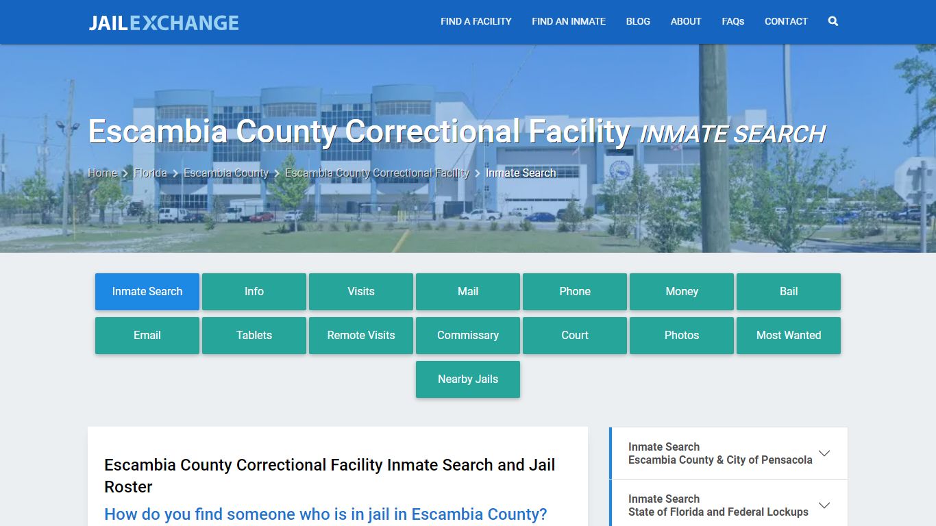 Escambia County Correctional Facility Inmate Search