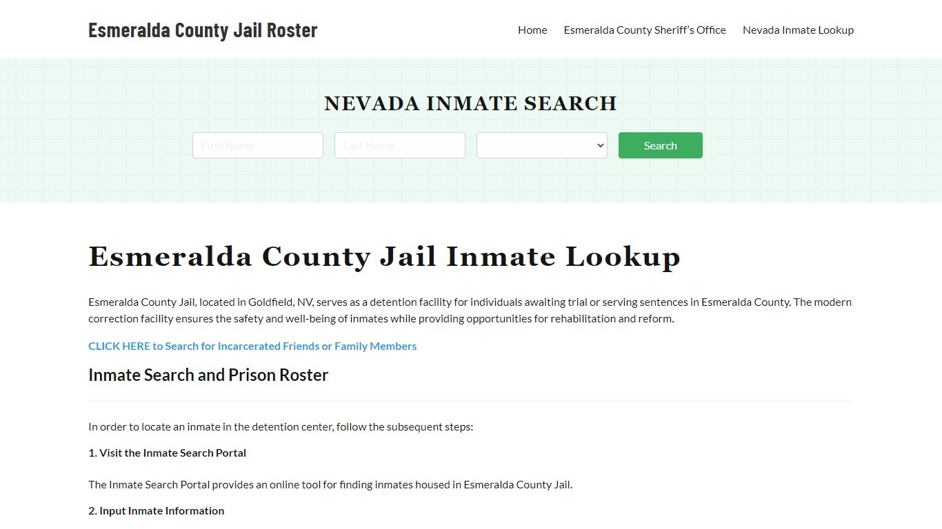 Esmeralda County Jail Roster Lookup, NV, Inmate Search
