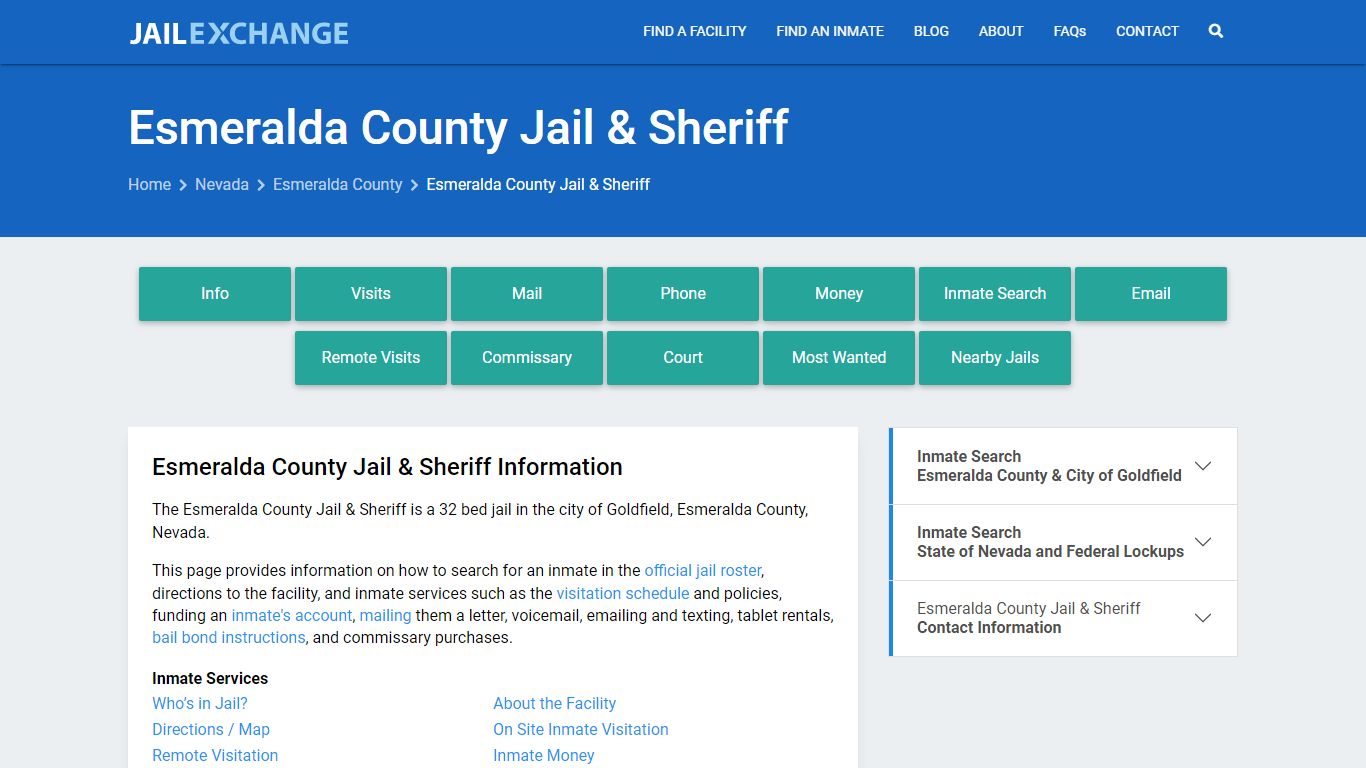 Esmeralda County Jail & Sheriff, NV Inmate Search, Information