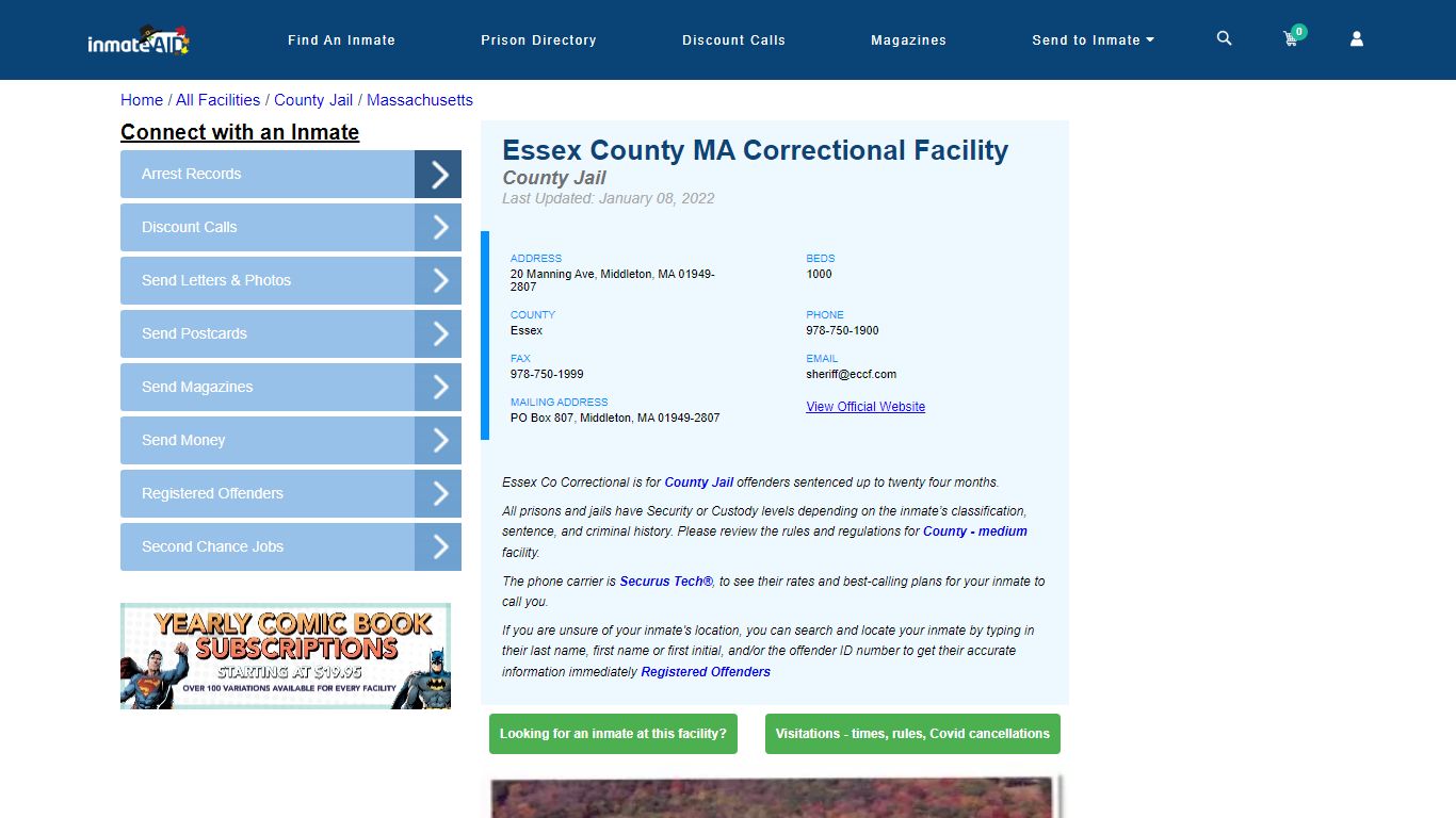 Essex County MA Correctional Facility - Inmate Locator - Middleton, MA
