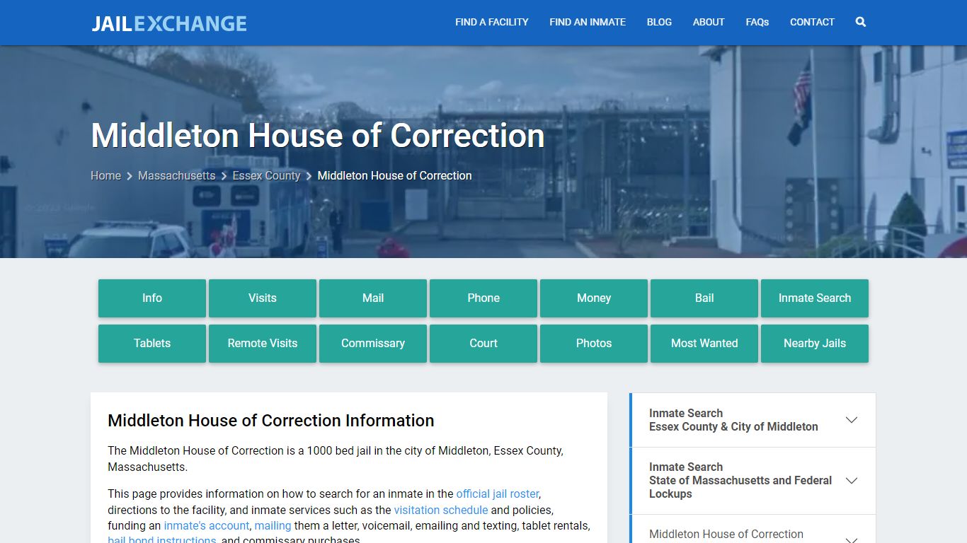 Middleton House of Correction, MA Inmate Search, Information