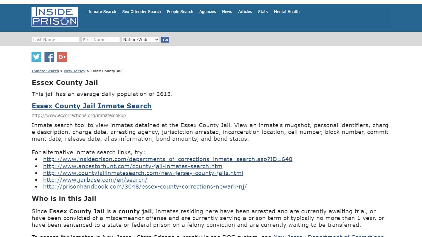Essex County Jail - New Jersey - Inmate Search - Inside Prison