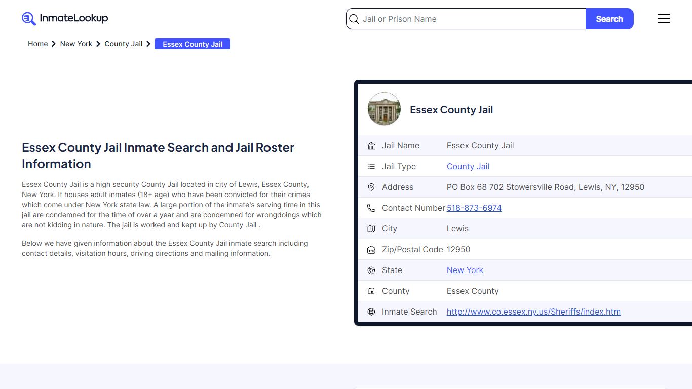 Essex County Jail Inmate Search - Lewis New York - Inmate Lookup