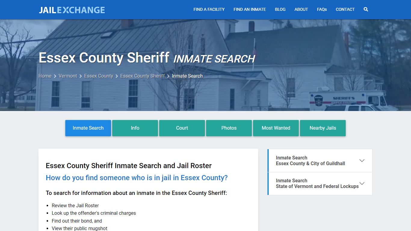 Inmate Search: Roster & Mugshots - Essex County Sheriff, VT - Jail Exchange