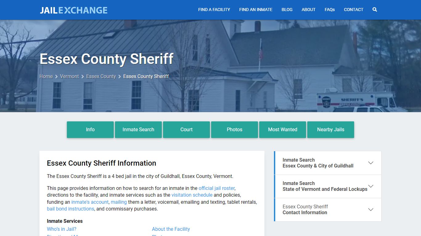 Essex County Sheriff, VT Inmate Search, Information - Jail Exchange