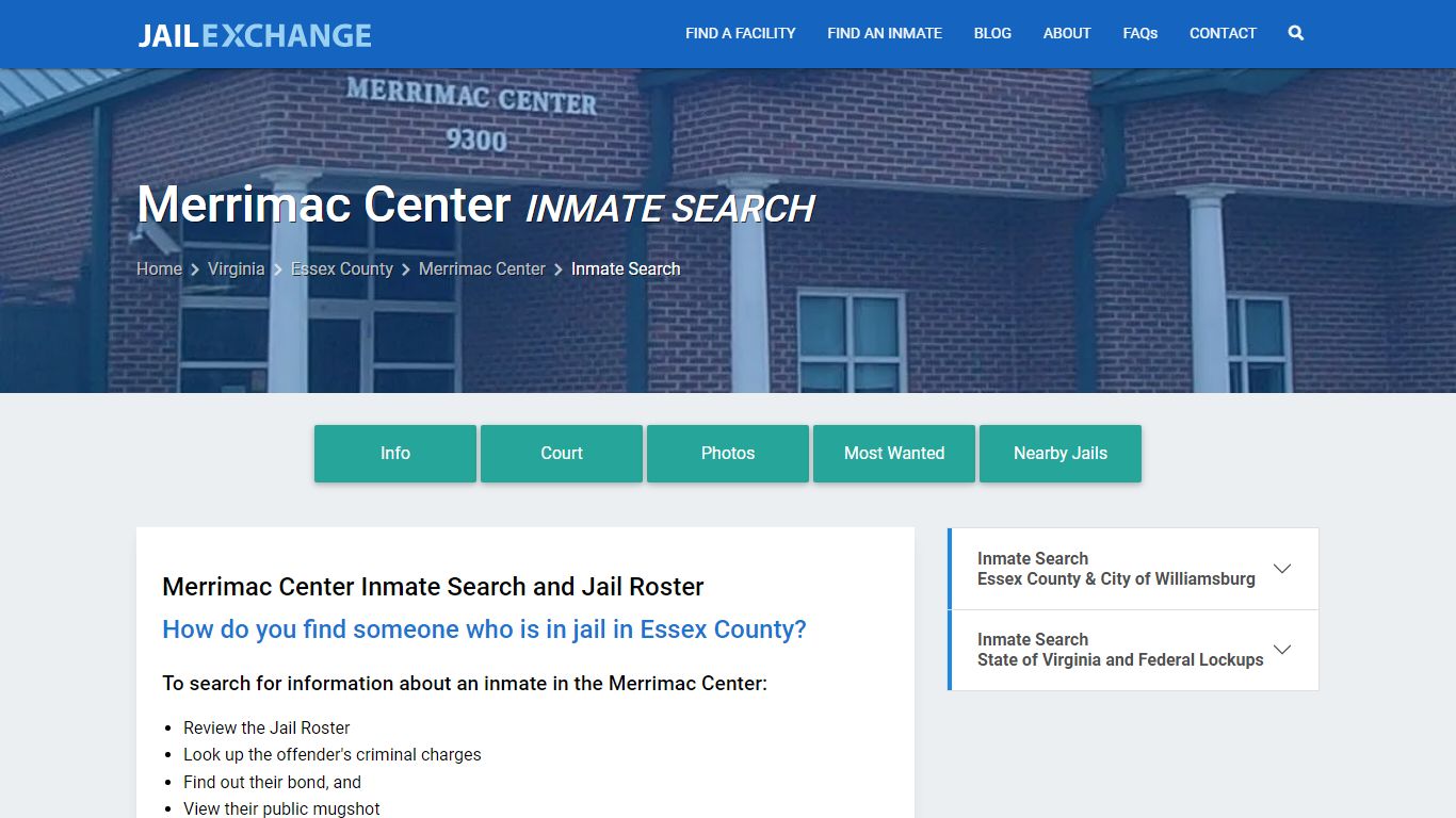 Inmate Search: Roster & Mugshots - Merrimac Center, VA - Jail Exchange