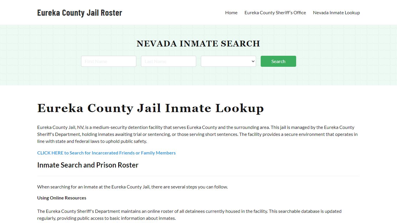 Eureka County Jail Roster Lookup, NV, Inmate Search