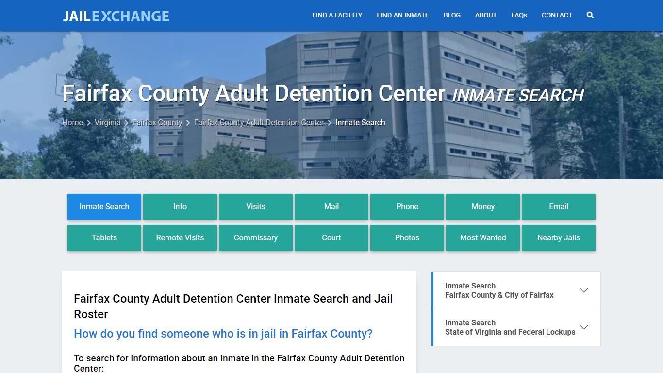 Fairfax County Adult Detention Center Inmate Search - Jail Exchange