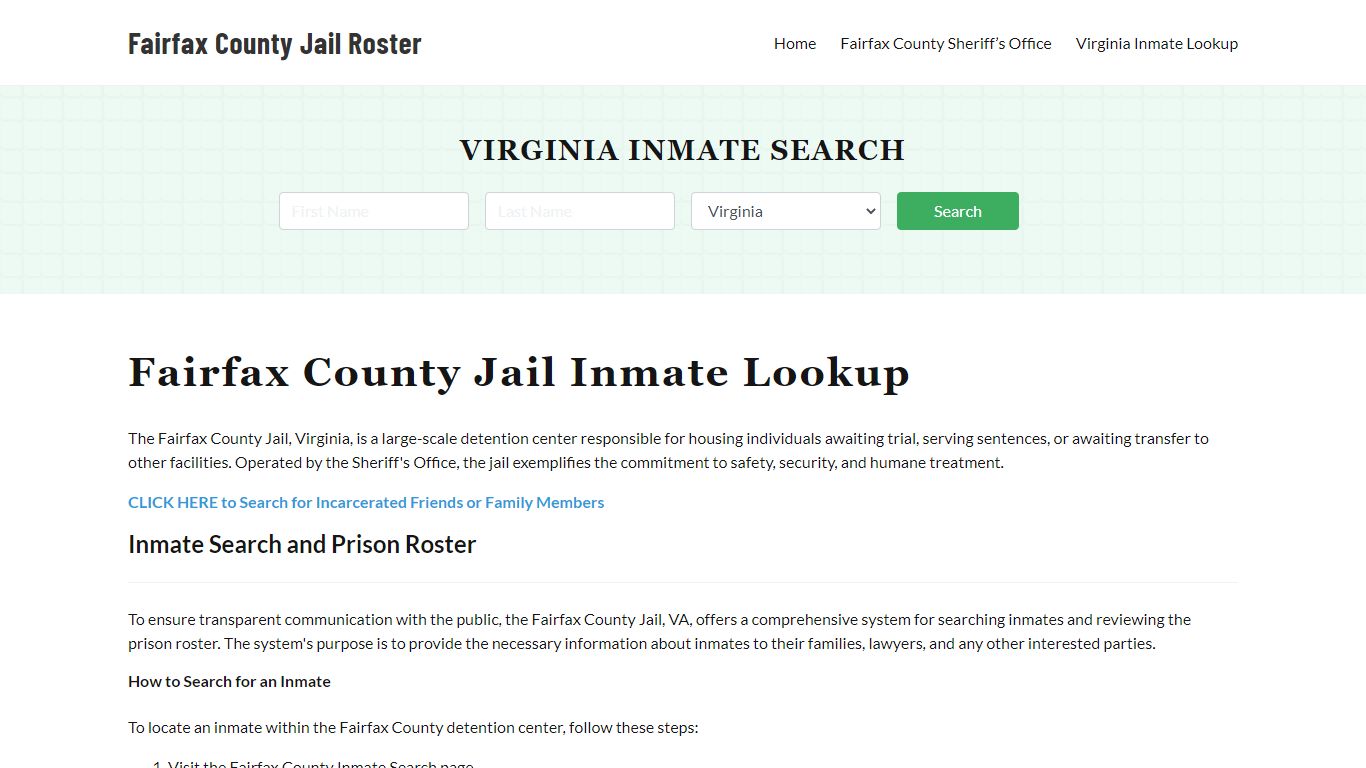 Fairfax County Jail Roster Lookup, VA, Inmate Search