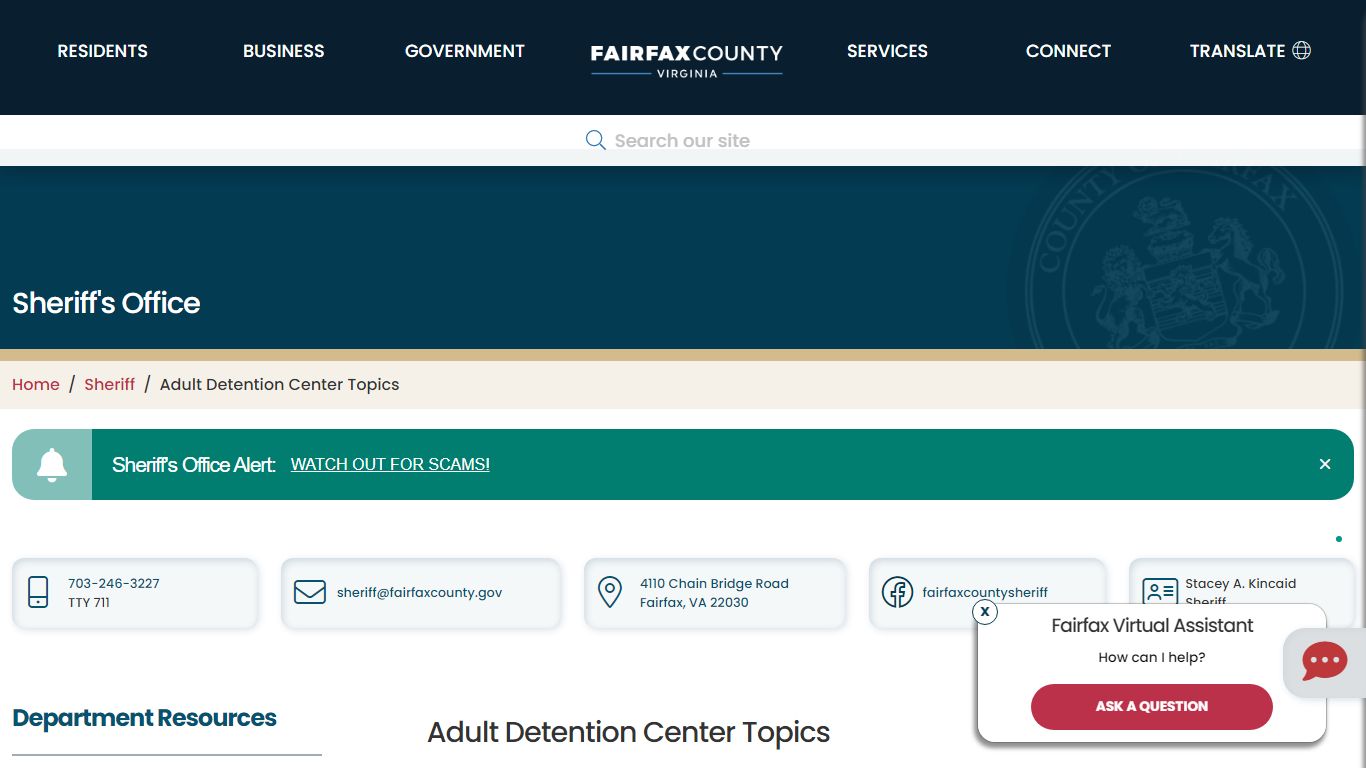 Adult Detention Center Topics | Sheriff - Fairfax County