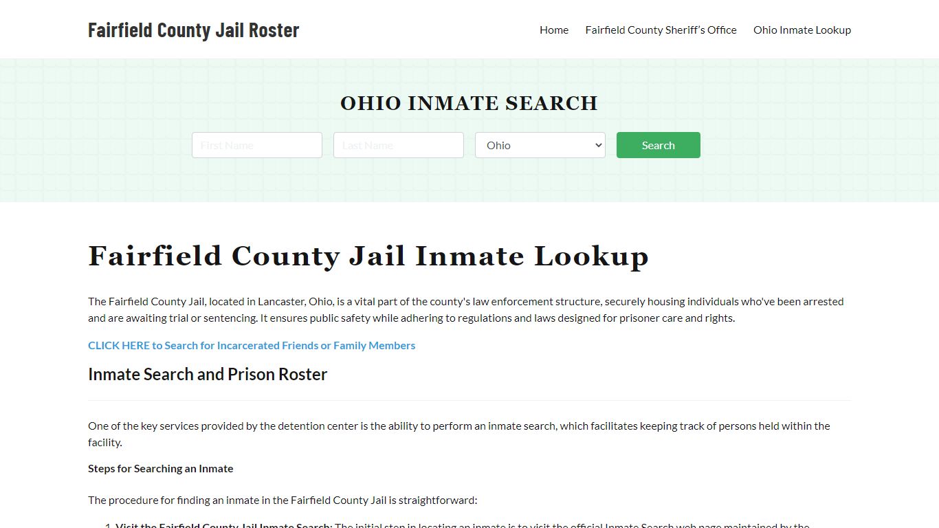 Fairfield County Jail Roster Lookup, OH, Inmate Search