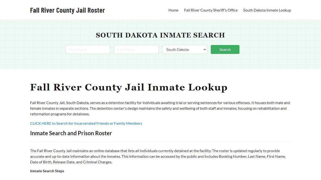 Fall River County Jail Roster Lookup, SD, Inmate Search