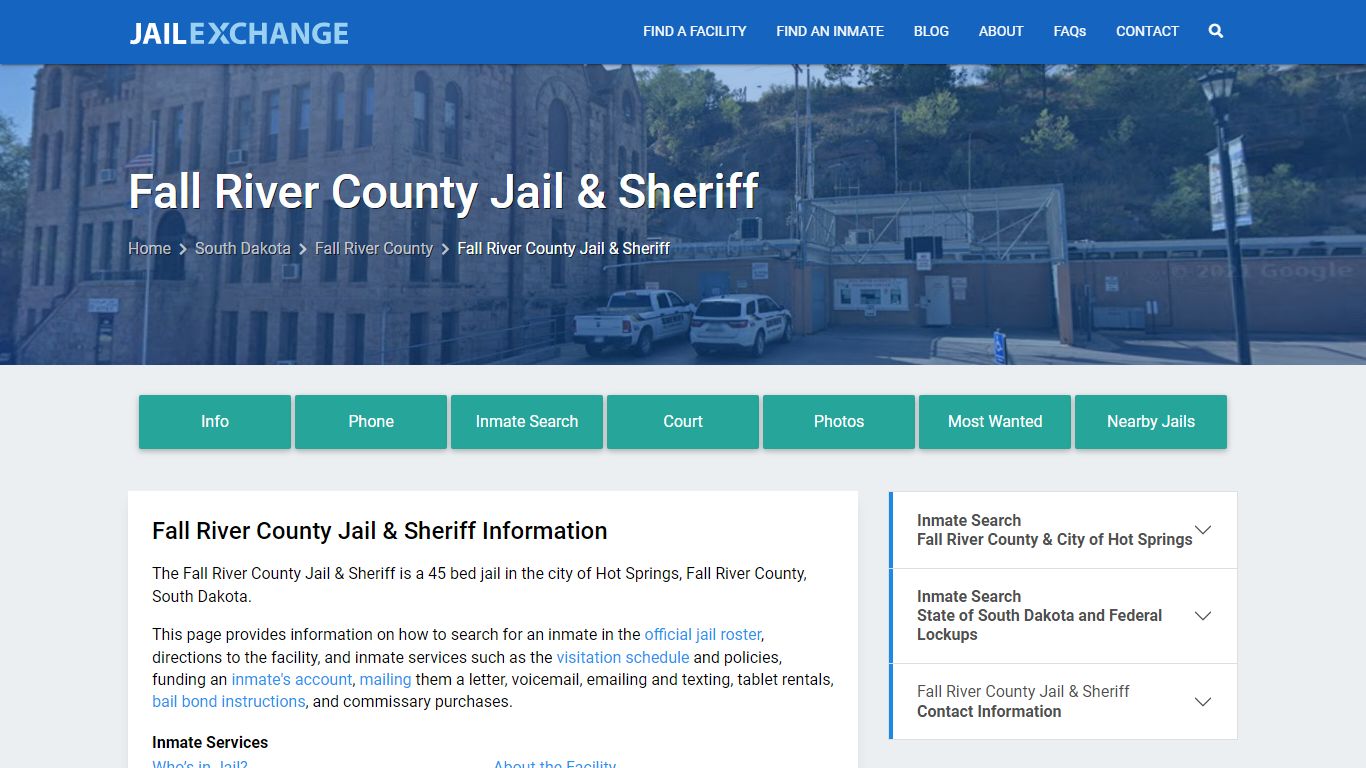 Fall River County Jail & Sheriff, SD Inmate Search, Information