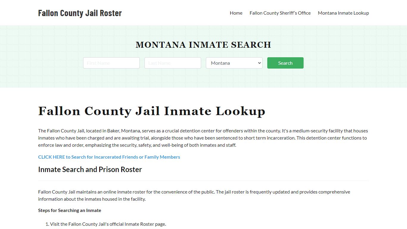 Fallon County Jail Roster Lookup, MT, Inmate Search