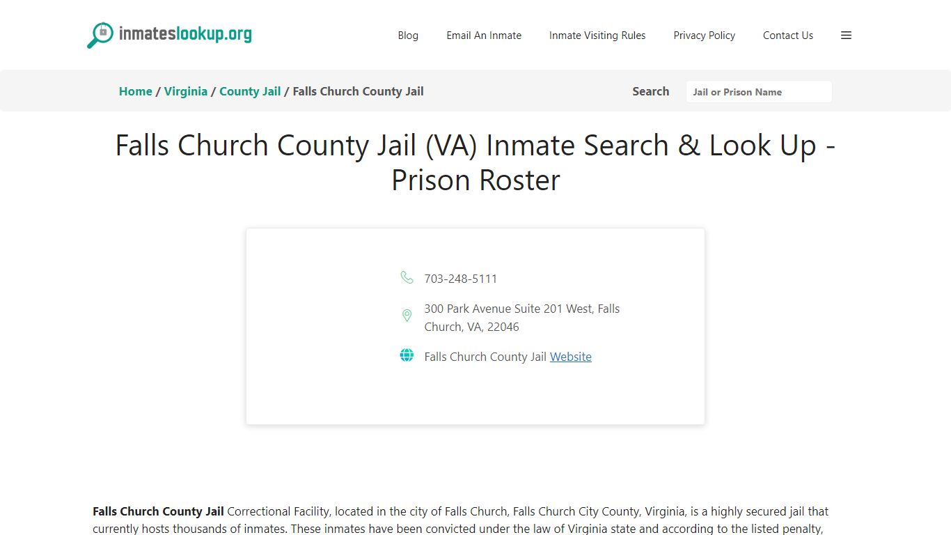 Falls Church County Jail (VA) Inmate Search & Look Up - Prison Roster