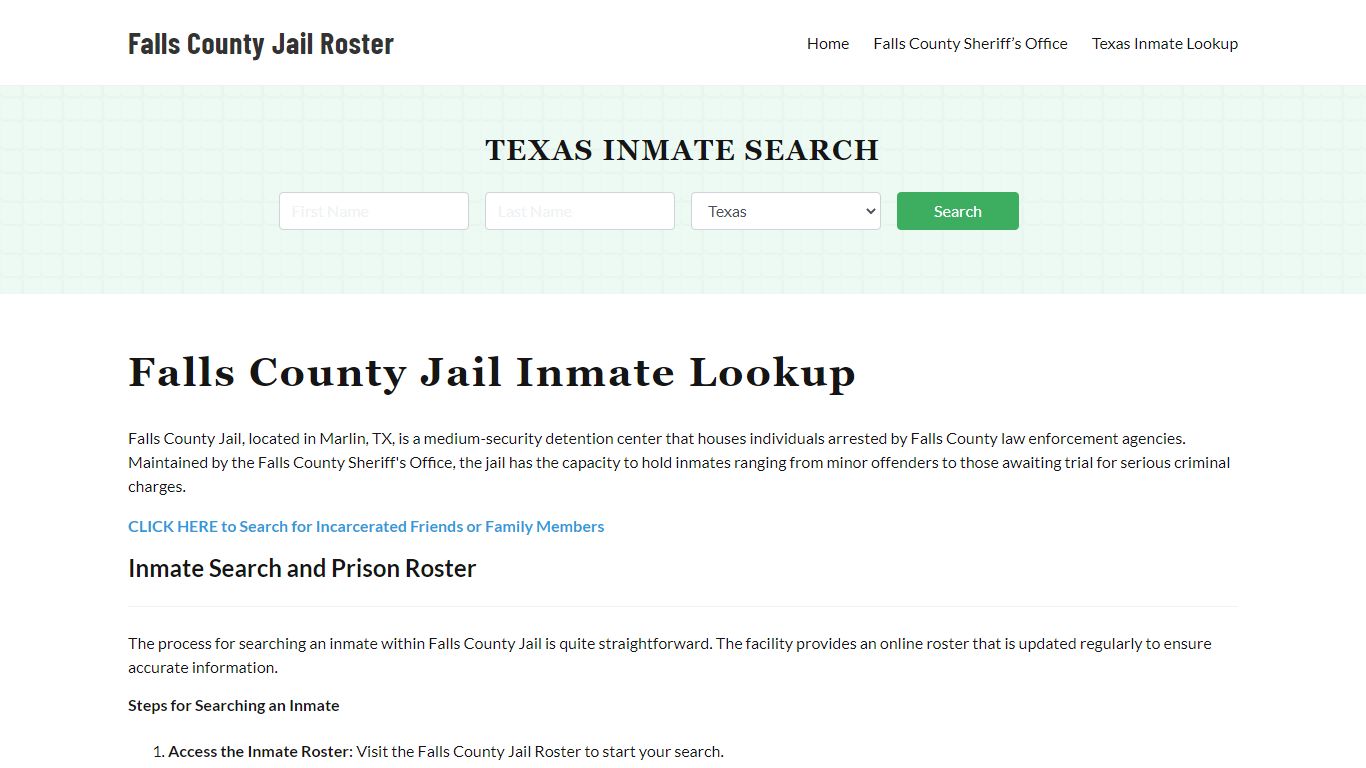 Falls County Jail Roster Lookup, TX, Inmate Search