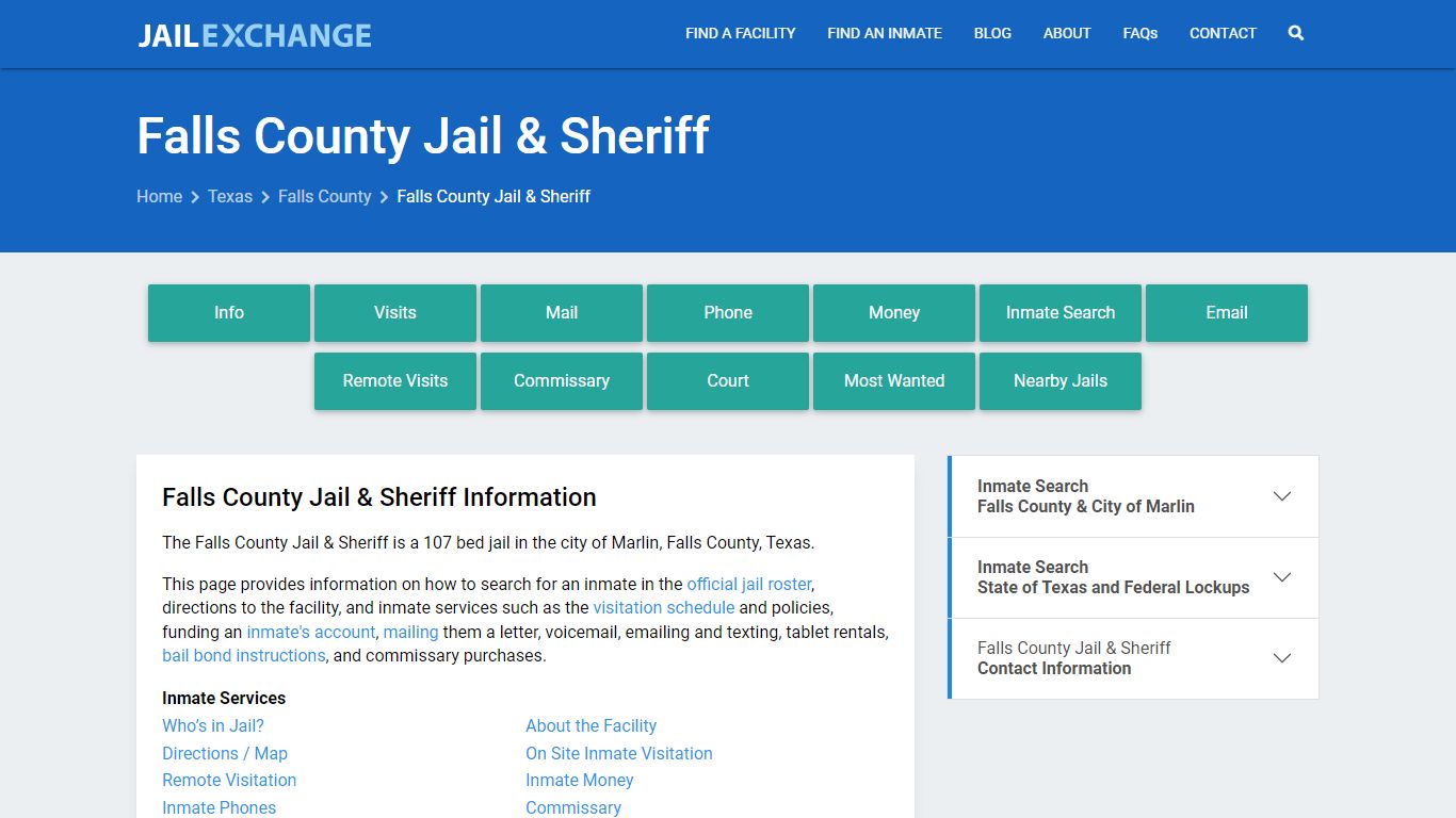 Falls County Jail & Sheriff, TX Inmate Search, Information