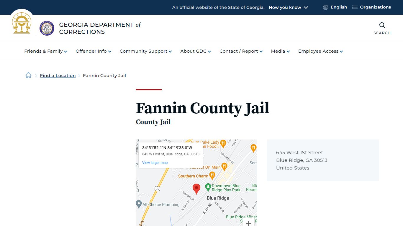 Fannin County Jail | Georgia Department of Corrections
