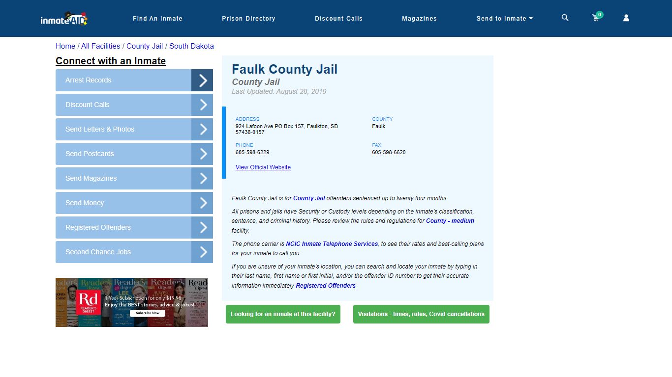 Faulk County Jail - Inmate Locator - Faulkton, SD