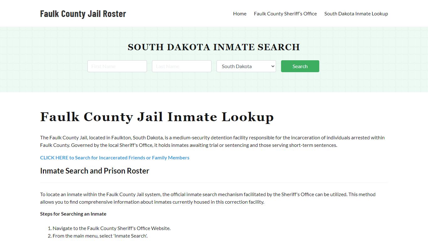 Faulk County Jail Roster Lookup, SD, Inmate Search