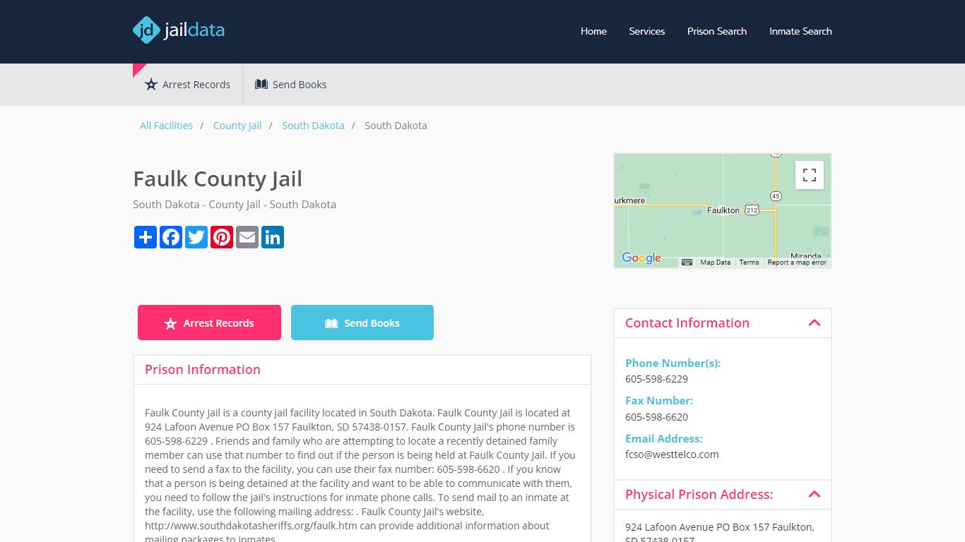 Faulk County Jail Inmate Search and Prisoner Info - Faulkton, SD