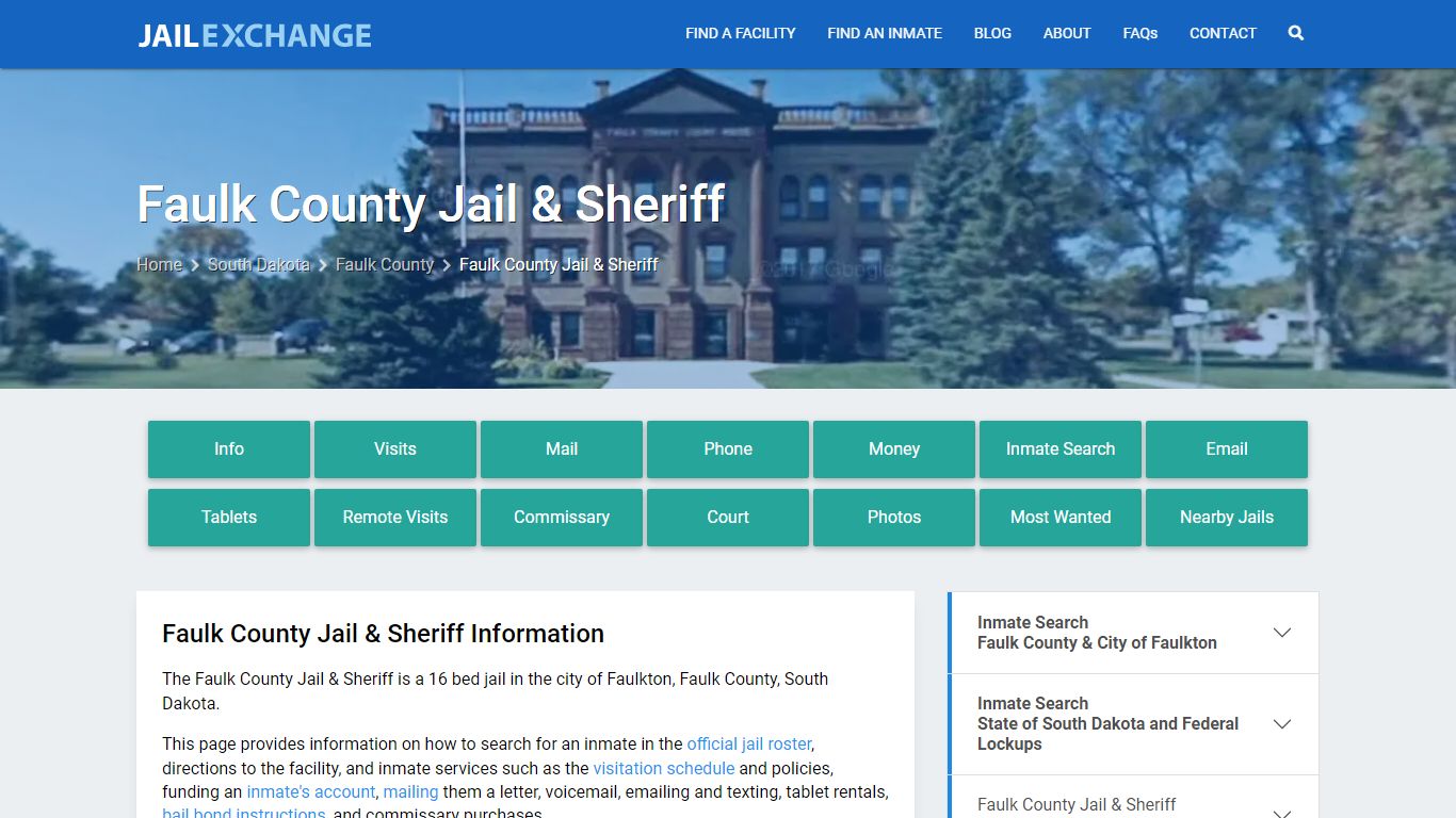Faulk County Jail & Sheriff, SD Inmate Search, Information