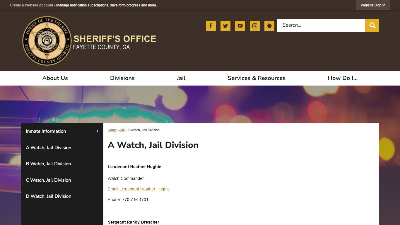 A Watch, Jail Division | Fayette County Sheriff, GA