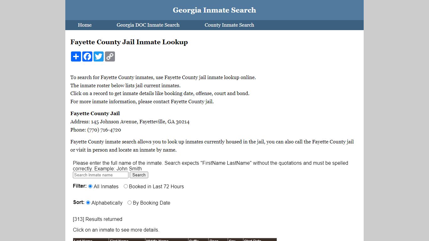 Fayette County Jail Inmate Lookup - Georgia Inmate Search