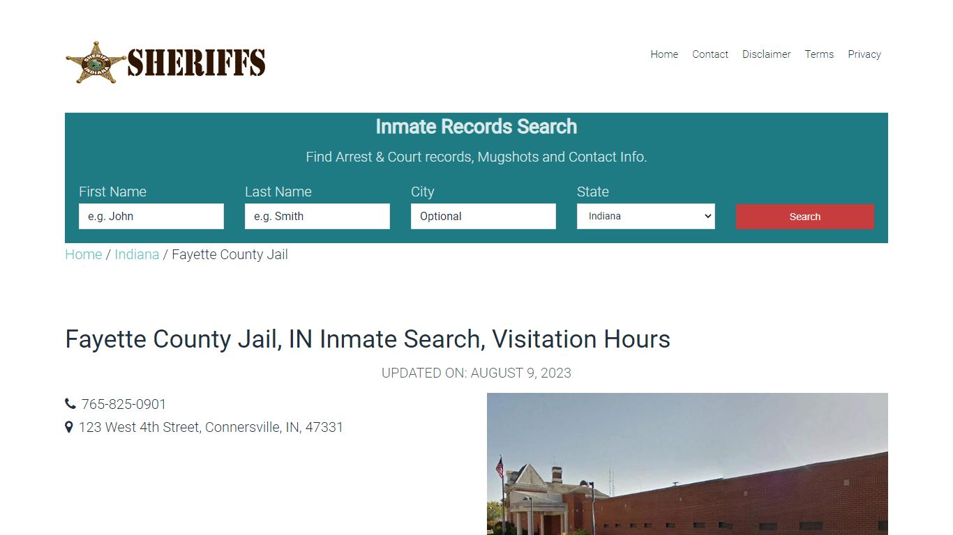 Fayette County Jail, IN Inmate Search, Visitation Hours
