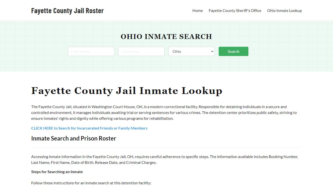 Fayette County Jail Roster Lookup, OH, Inmate Search