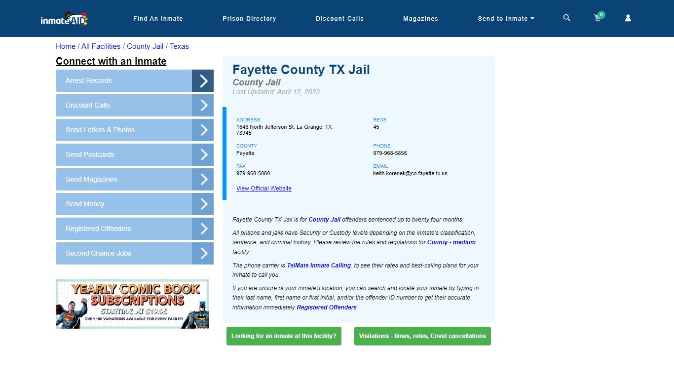 Fayette County TX Jail - Inmate Locator - La Grange, TX
