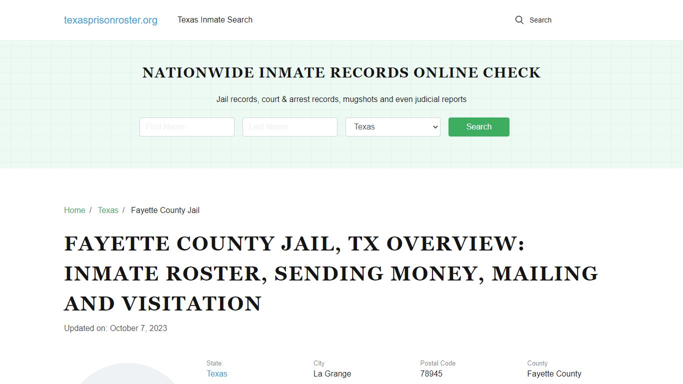 Fayette County Jail, TX: Offender Search, Visitation & Contact Info
