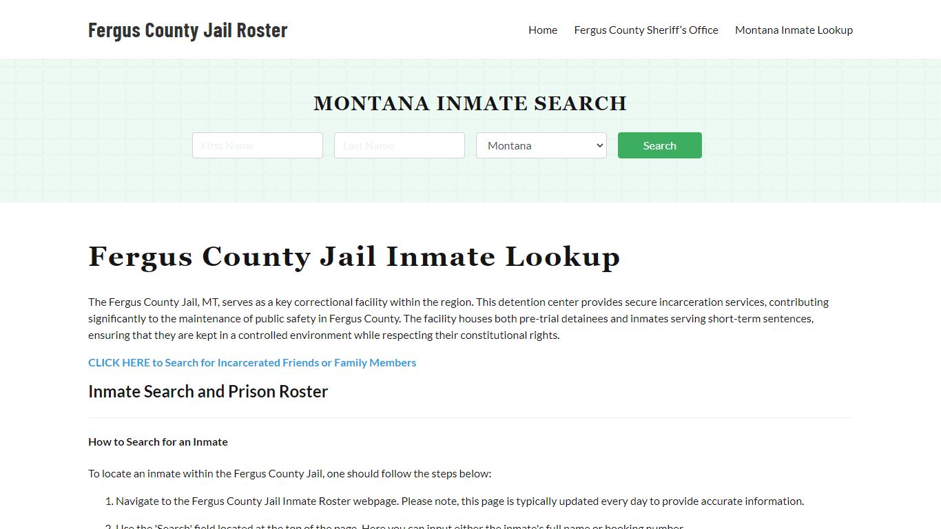 Fergus County Jail Roster Lookup, MT, Inmate Search