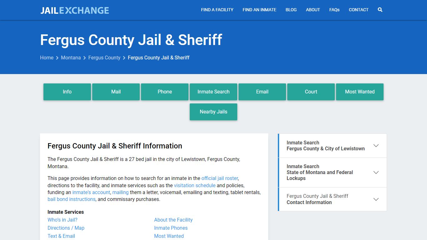 Fergus County Jail & Sheriff, MT Inmate Search, Information